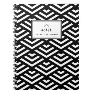 Black and White Geometric Waves Personalised Notebook