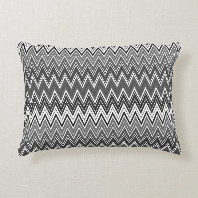 Black and white geometric zigzag pattern decorative cushion (Front)