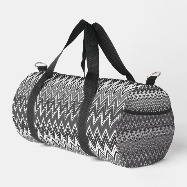 Black and white geometric zigzag pattern duffle bag (Right Corner)