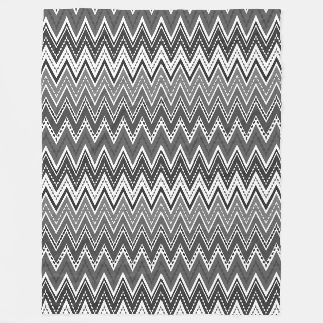 Black and white geometric zigzag pattern fleece blanket (Front)