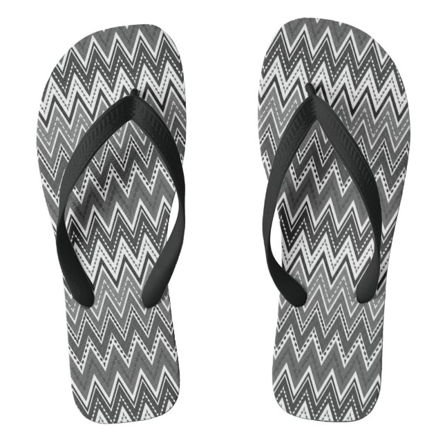 Black and white geometric zigzag pattern flip flops (Footbed)