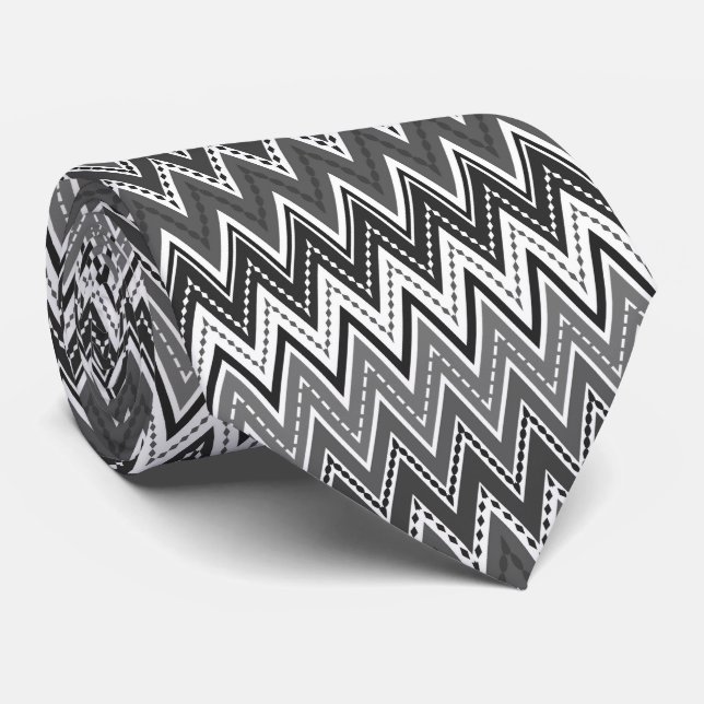 Black and white geometric zigzag pattern tie (Rolled)