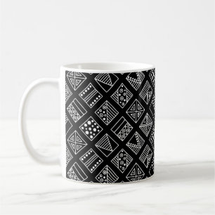 Black and white geometrical background with hand d coffee mug