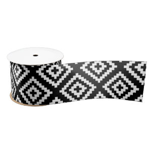 Black and White Geometrical Tribal Pattern Satin Ribbon