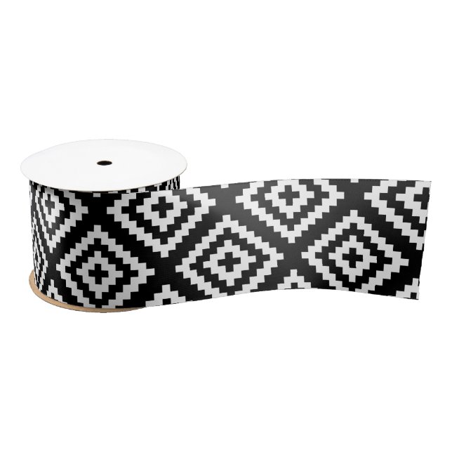 Black and White Geometrical Tribal Pattern Satin Ribbon (Spool)