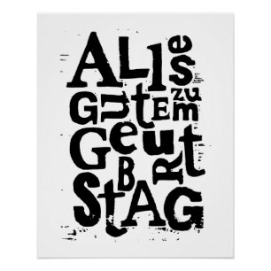 Black and White German "Happy Birthday" Lino Cut Poster
