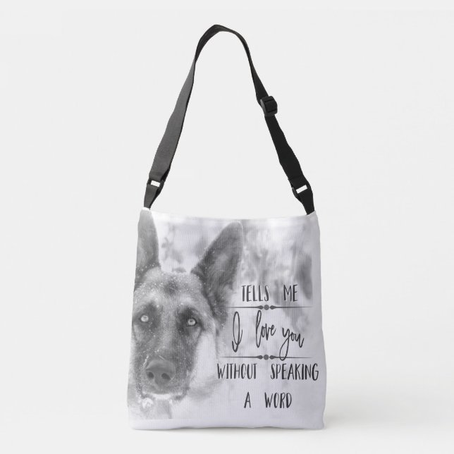 Black and White German Shepherd Typography Tote (Back)