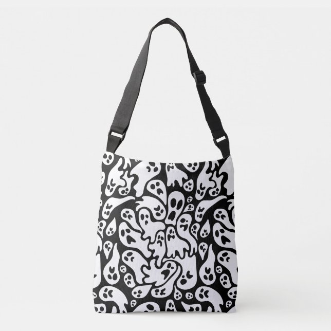 Black And White Ghost Pattern Crossbody Bag (Front)