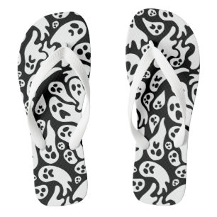 Black And White Ghost Pattern Flip Flops