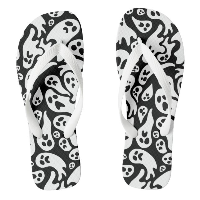Black And White Ghost Pattern Flip Flops (Footbed)
