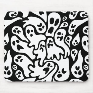 Black And White Ghost Pattern Mouse Mat