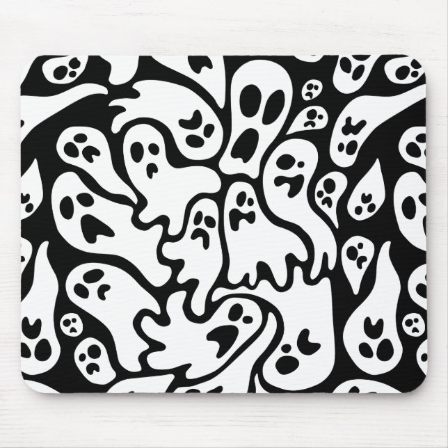 Black And White Ghost Pattern Mouse Mat (Front)