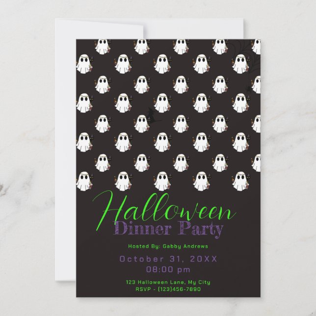 Black and White Ghosts Halloween Dinner Party Invitation (Front)