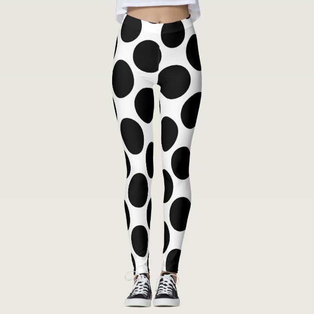 Black and white giant polka dot leggings (Front)