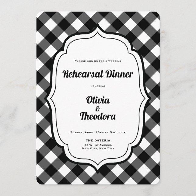 Black and White Gingam Rehearsal Dinner Invitation (Front)
