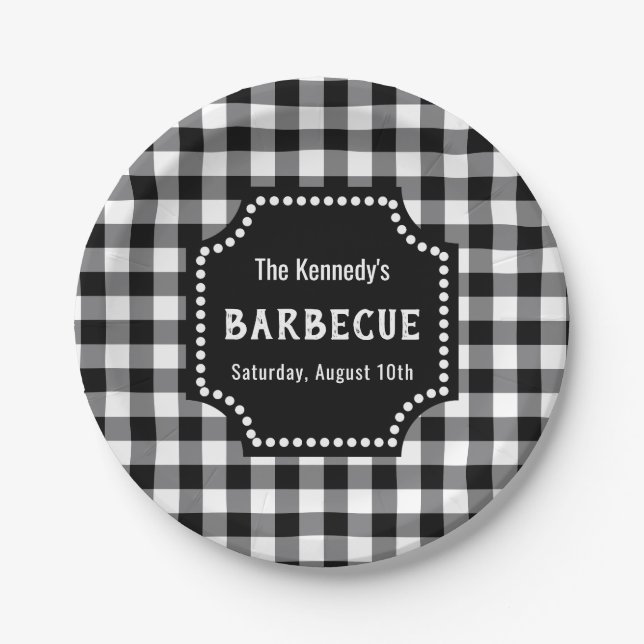 Black And White Gingham BBQ Paper Plate (Front)