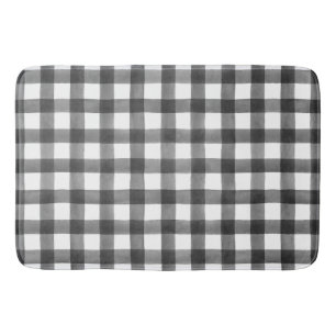 Black and White Gingham Buffalo Check Plaid Bath Mat