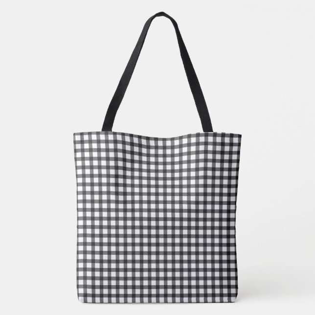 Black And White Gingham Check Pattern Tote Bag (Back)