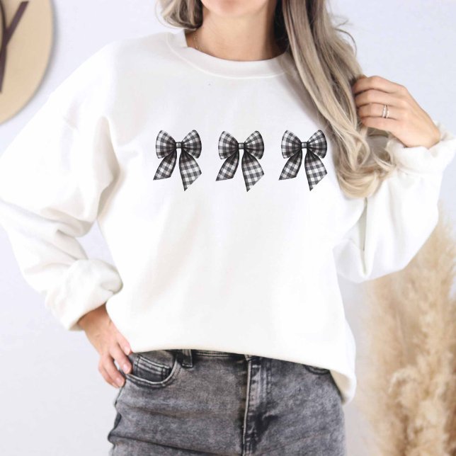 Black and White Gingham Checked Bows Sweatshirt (Black and White Bow Sweatshirt)