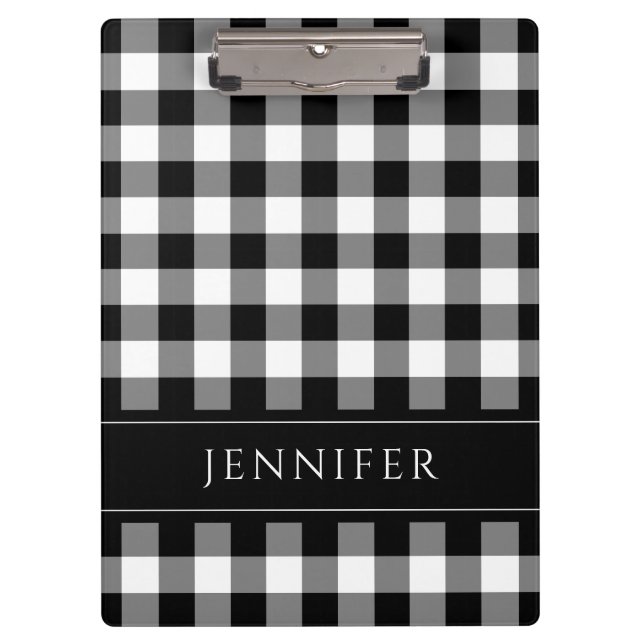 Black And white Gingham Checked Pattern Name Print Clipboard (Front)
