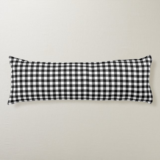 Black And White Gingham Checkered Pattern Body Cushion (Front)