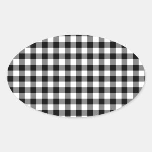 Black and White Gingham Checks Oval Sticker
