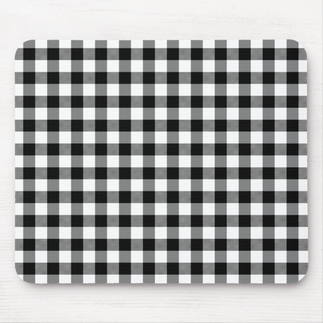 Black and White Gingham Checks Pattern Mouse Mat (Front)