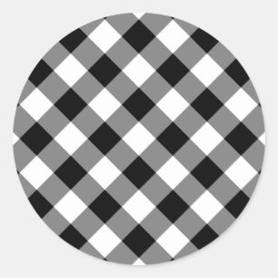 Black and White Gingham Classic Round Sticker