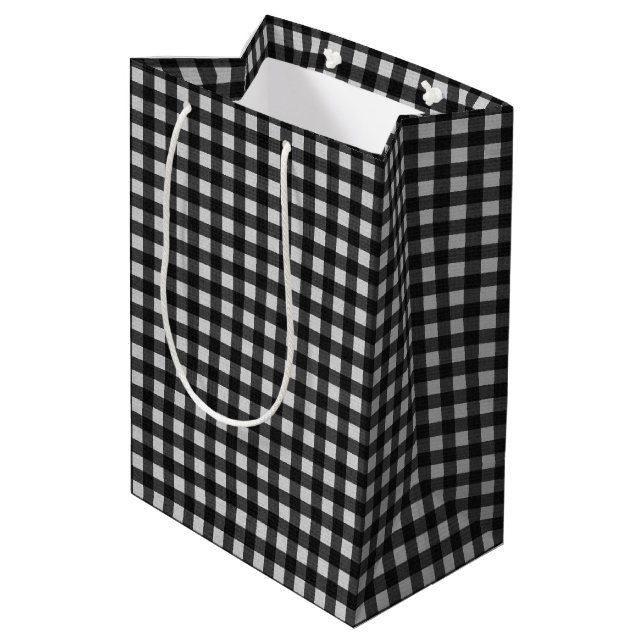 Black and White Gingham Medium Gift Bag (Back Angled)