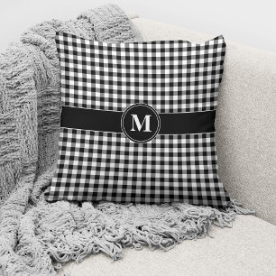 Black And White Gingham Monogram Cushion