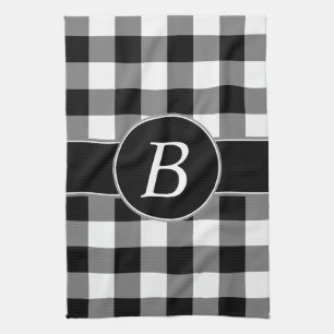 Black and White Gingham Monogram Kitchen Towel