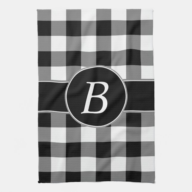 Black and White Gingham Monogram Kitchen Towel (Vertical)