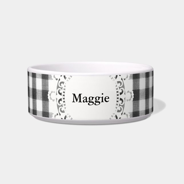 Black and white gingham pattern bowl (Front)
