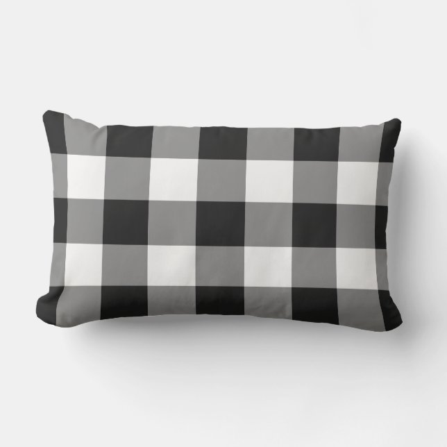 Black and White Gingham Pattern Chequered Lumbar Cushion (Front)