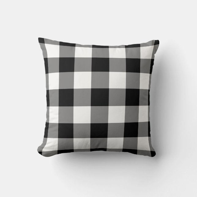 Black and White Gingham Pattern Cushion (Front)
