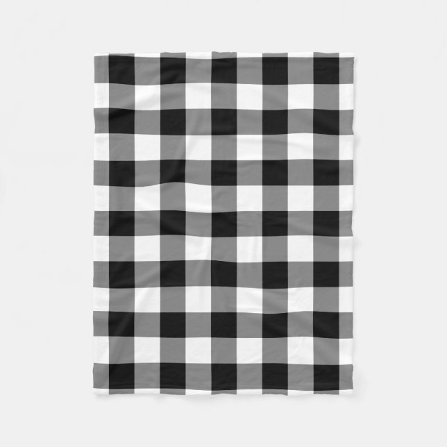 Black and White Gingham Pattern Fleece Blanket (Front)