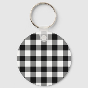 Black and White Gingham Pattern Key Ring
