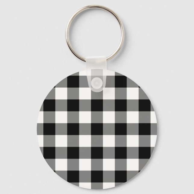 Black and White Gingham Pattern Key Ring (Front)