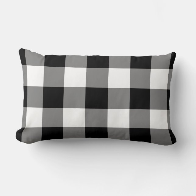 Black and White Gingham Pattern Lumbar Cushion (Front)