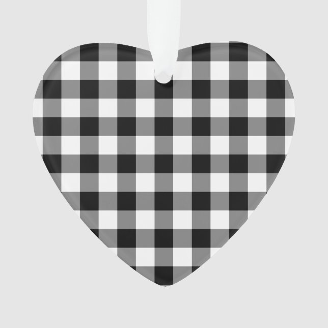 Black and White Gingham Pattern Ornament (Front)