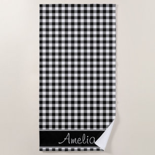 Black and White Gingham Pattern   Personalised Beach Towel