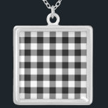 Black and White Gingham Pattern Silver Plated Necklace<br><div class="desc">Black, white, and grey squares form a bold, checked plaid. The black and white gingham pattern was created from scratch. The white is transparent, so you can change it if you like. Just click the "Customise it" button, then select a “Printed Background Colour” in the sidebar. When you're done, click...</div>