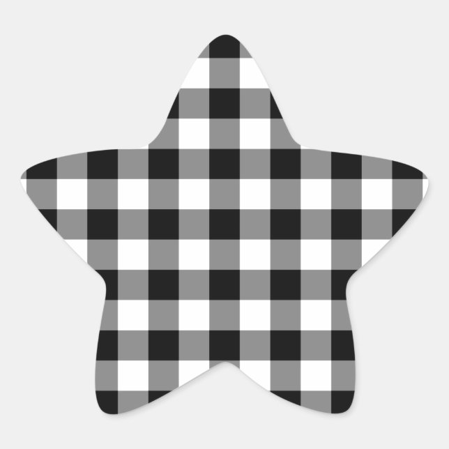 Black and White Gingham Pattern Star Sticker (Front)