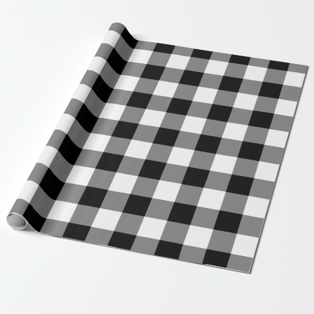 Black and White Gingham Pattern Wrapping Paper (Unrolled)