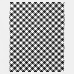 Black and White Gingham Plaid Fleece Blanket