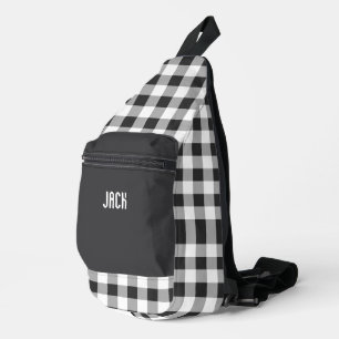 Black and White Gingham Plaid Monogram Sling Bag
