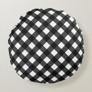 Black and White Gingham Round Cushion