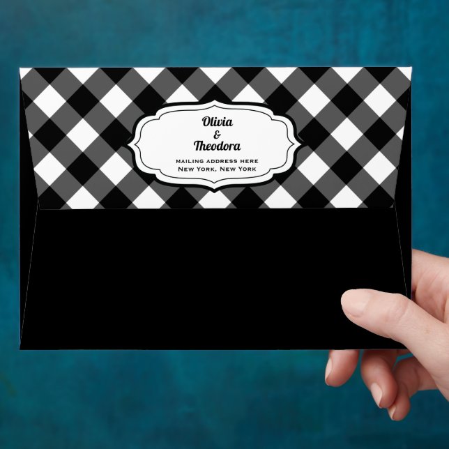 Black and White Gingham Wedding Envelope (Hand)