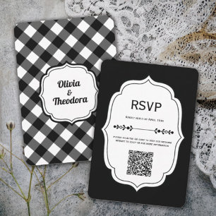 black and white gingham wedding RSVP Cards