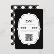 black and white gingham wedding RSVP Cards